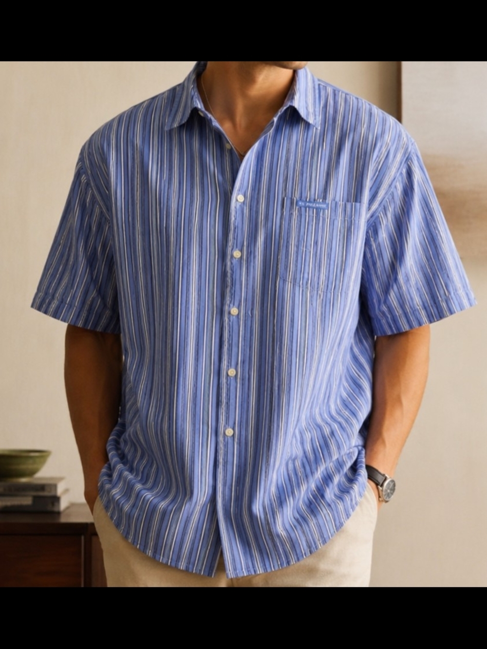 U.S. Polo Assn Blue Striped Button Front Shirt XXL Short Sleeve 100% Cotton Casu